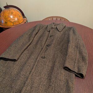 Vintage M&V Brown and Black Herrringbone Overcoat – Size 40– Wool